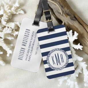 Etiqueta De Bagagem Monograma da faixa de Marinhos náutica