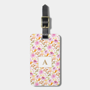 Etiqueta De Bagagem Monograma da Família Floral de Cor-de-Água Rosa 