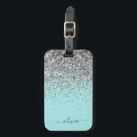 Etiqueta De Bagagem Monograma da Garota Azul-Teal Negra<br><div class="desc">Silver e Teal Aqua Blue Sparkle Glitter Nome do Monograma e Travesseiro Inicial. A etiqueta da mala de bagagem faz o doce doce presente de 16 anos,  casamento,  chá de panela,  chá de fraldas ou festa de solteira para alguém que decorou seu quarto em estilo.</div>