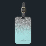 Etiqueta De Bagagem Monograma da Garota Azul-Teal Negra<br><div class="desc">Silver e Teal Aqua Blue Sparkle Glitter Nome do Monograma e Travesseiro Inicial. A etiqueta da mala de bagagem faz o doce doce presente de 16 anos,  casamento,  chá de panela,  chá de fraldas ou festa de solteira para alguém que decorou seu quarto em estilo.</div>