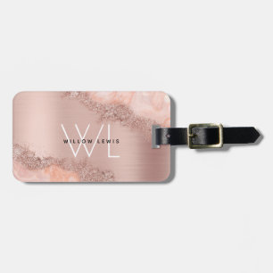 Etiqueta De Bagagem Monograma da Glitter do Gito do Agite Rosa com Lâ