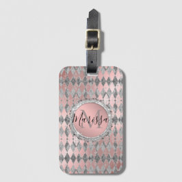 Etiqueta De Bagagem Monograma da Harlequin, cor-de-rosa-silicone