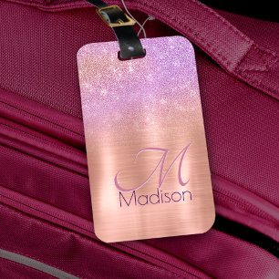 Etiqueta De Bagagem Monograma da luz branca-rosa-rosa-chic