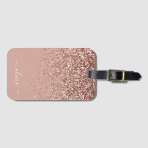Etiqueta De Bagagem Monograma da rosa Dourada Blush Pink Giry Glitter