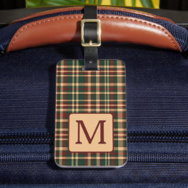 Etiqueta De Bagagem Monograma da Xadrez de Natal Vermelha e Verde