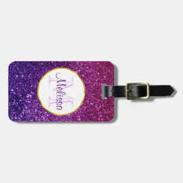 Etiqueta De Bagagem Monograma das pedras brilhantes cor-de-rosa e púrp