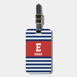 Etiqueta De Bagagem Monograma das tiras brancas Marinhos náuticas