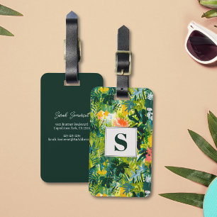 Etiqueta De Bagagem Monograma de Abstrato Botânica Verde Tropical
