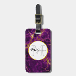 Etiqueta De Bagagem Monograma de Abstrato Roxo e Dourado Moderno