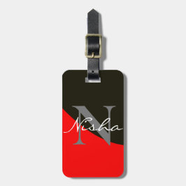 Etiqueta De Bagagem Monograma de Abstrato vermelho e preto