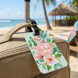 Etiqueta De Bagagem Monograma de Aquarela Floral do Paraíso