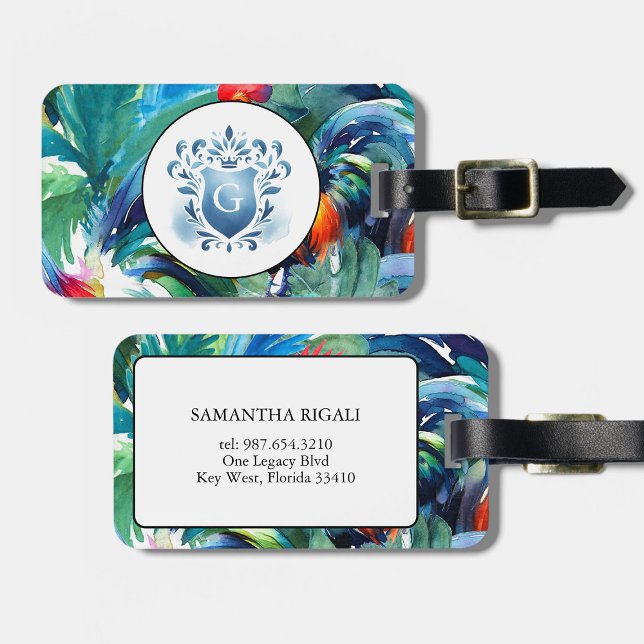Etiqueta De Bagagem Monograma de Aquarela Tropical (Luggage tags tropical monogrammed art by Victoria Grigaliunas of Do Tell a Belle)