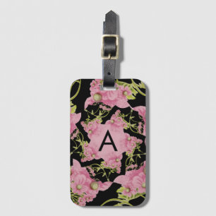Etiqueta De Bagagem Monograma de Aquiles preto e rosa