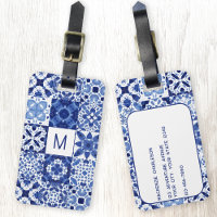 Monograma de Azulejo Branco Branco Azul-mediterrân