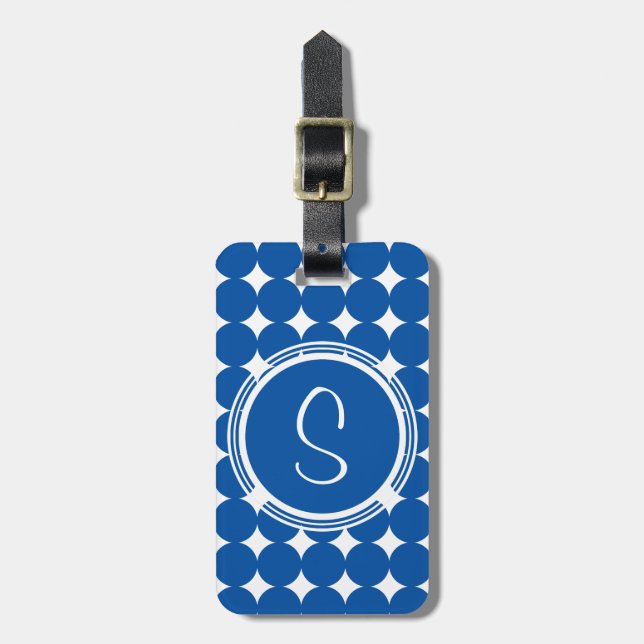 Etiqueta De Bagagem Monograma de Bolinhas Azul (Frente Vertical)