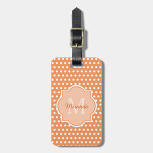 Etiqueta De Bagagem Monograma De Bolinhas Laranja Sassy Com Nome