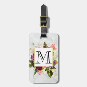 Etiqueta De Bagagem Monograma de Buquê Floral de Cor de Água Rosa Mo