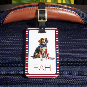 Etiqueta De Bagagem Monograma de Cão Patriótico de Quartos de Julho