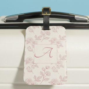 Etiqueta De Bagagem Monograma de Chintz de Papel de Rosa vermelha Eleg