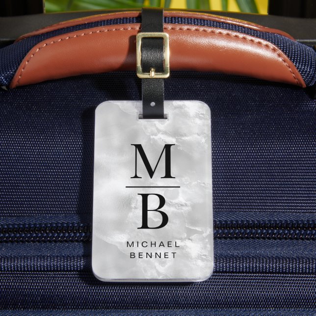 Etiqueta De Bagagem Monograma de Cinzas Elegante (Frente Insitu 2)