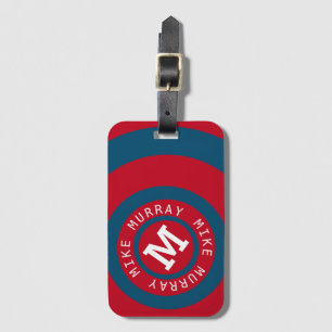 Etiqueta De Bagagem monograma de círculo vermelho&azul moderno