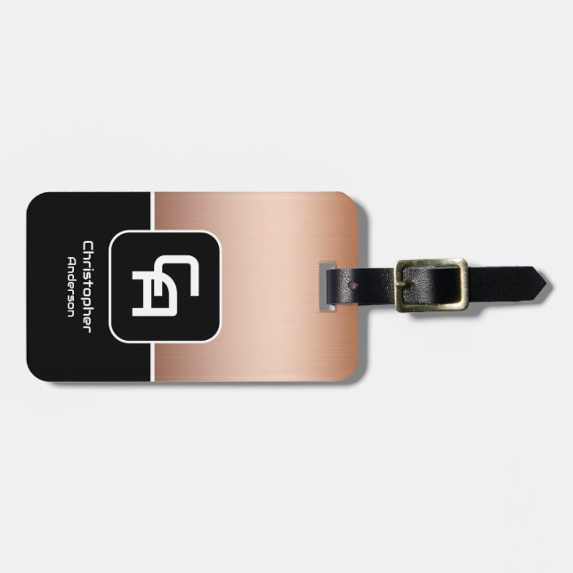 Etiqueta De Bagagem Monograma de cobre metálico (Frente Horizontal)