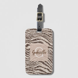 Etiqueta De Bagagem Monograma de Creme Castanho Esmagador Zebra Leve