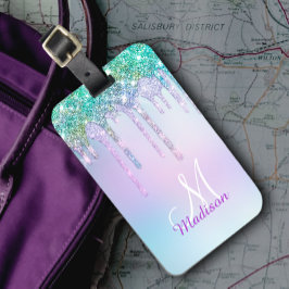 Etiqueta De Bagagem Monograma de Derramamento de Glitter Unicórnio de 