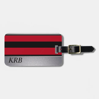 Etiqueta De Bagagem Monograma de Design de Textura Preto Vermelho Cinz
