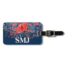 Monograma de Floral de Aquarela em Jeans Azul e Ro