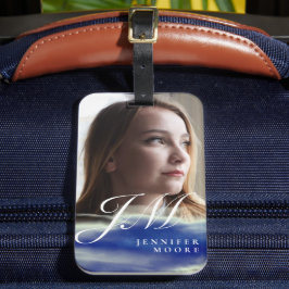 Etiqueta De Bagagem Monograma de Fotografia Abstrato Azul Torquoise Pe