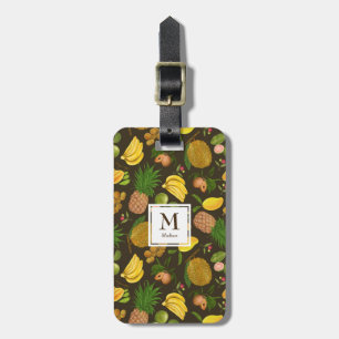 Etiqueta De Bagagem Monograma de Frutas Tropicais Coloridas, pintado à