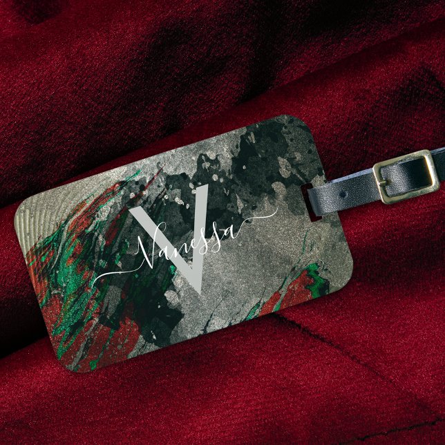 Etiqueta De Bagagem Monograma de Glitografia Dourada com Geleta abstra (Criador carregado)