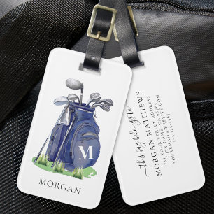 Etiqueta De Bagagem Monograma de Golfe Azul Marinho