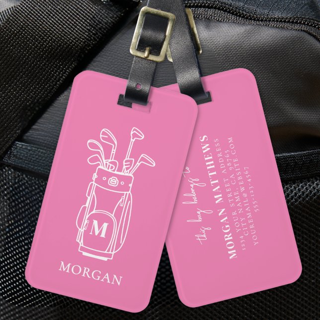 Etiqueta De Bagagem Monograma de Golfe Rosa (Pink Monogram Golf Bag Luggage Tag)