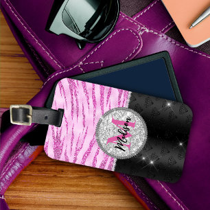 Etiqueta De Bagagem Monograma de impressão em animais cinza-preto-colo