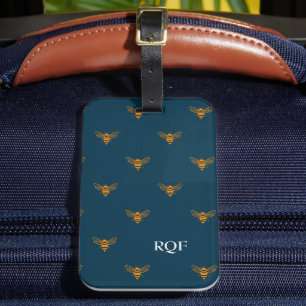 Etiqueta De Bagagem Monograma de Iniciais de Padrão de Abelha