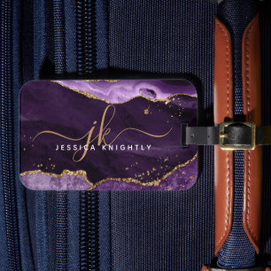 Etiqueta De Bagagem Monograma de Iniciais de Script de Geodo de Agato 