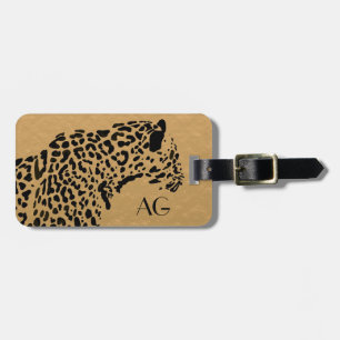 Etiqueta De Bagagem Monograma de Jaguar Preto e Dourado