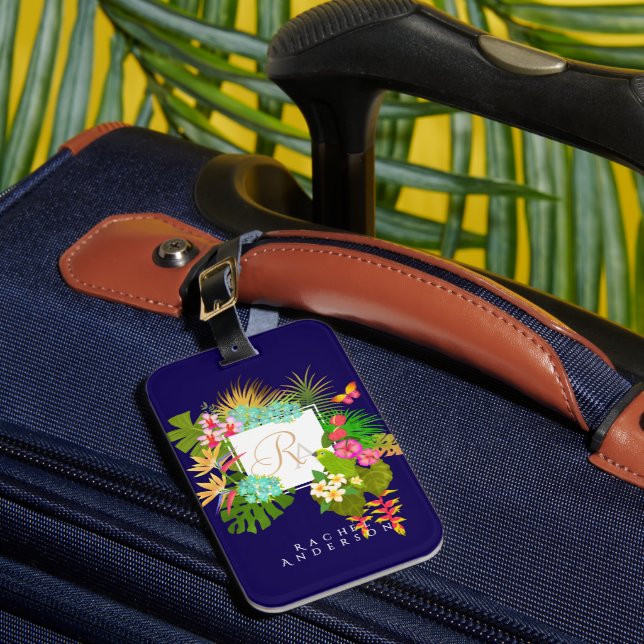 Etiqueta De Bagagem Monograma de Jardim Tropical (Frente Insitu 1)