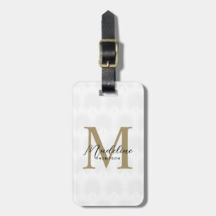 Etiqueta De Bagagem Monograma de Leaf Leaf Leaf Dourado branco minimal