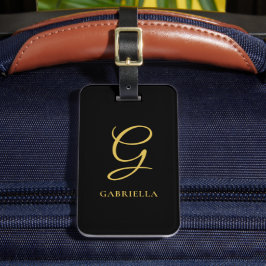 Etiqueta De Bagagem Monograma De Letra Com Script Classy Chic Preto E 