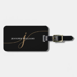 Etiqueta De Bagagem Monograma de Letra Elegante Preto e Dourado
