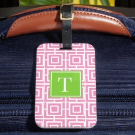 Etiqueta De Bagagem Monograma de Malha Quadrada Preppy – Rosa e Lima