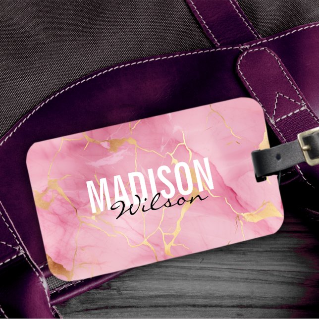 Etiqueta De Bagagem Monograma de mármore brilhante, brilhante, cintila (Criador carregado)