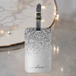 Etiqueta De Bagagem Monograma de Metal Brilhante com Glitter Prata Nom<br><div class="desc">Etiqueta para Bolsa ou Mala com Monograma de Metal Folheado a Prata Brilhante e Glitter. Isto faz o presente perfeito para os 16 anos,  casamento,  chá de noiva,  aniversário,  chá de bebê ou festa de despedida de solteira para alguém que ama luxo e estilos chiques.</div>