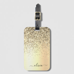 Etiqueta De Bagagem Monograma de Metal Brilho Dourado Nome Glam