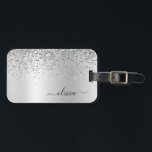 Etiqueta De Bagagem Monograma de Metal Brilho Prata Nome Glam<br><div class="desc">Etiqueta de mala ou bagagem com monograma e inicial de metal prateado com brilho metálico e glitter falso. Isso faz o presente perfeito para aniversário de 16 anos,  casamento,  chá de noiva,  aniversário de casamento,  chá de bebê ou despedida de solteira para alguém que ama luxo e estilos chiques.</div>