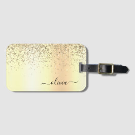 Etiqueta De Bagagem Monograma de Metal com Brilho Dourado Nome Glam