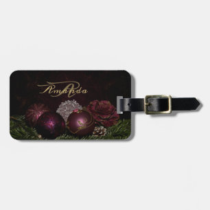 Etiqueta De Bagagem Monograma de Natal Enfeite Rosa Verde Preto